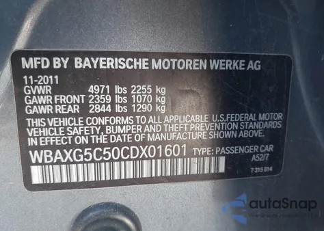 2012 BMW 528I z USA, uszkodzony, nr VIN WBAXG5C50CDX01601